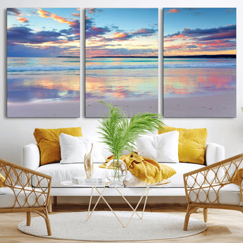 64882-MGV-CV-36X24-Tranquil Sunset Beach Wall Art – Panoramic Ocean Reflection Canvas Print, Calm Coastal Decor for Bedroom, Living Room or Office