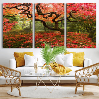 73343-MGV-CV-36X24-Autumn Maple Wall Art – Panoramic Vibrant Red Maple Tree Canvas Print, Seasonal Nature Decor for Office, Living Room or Garden