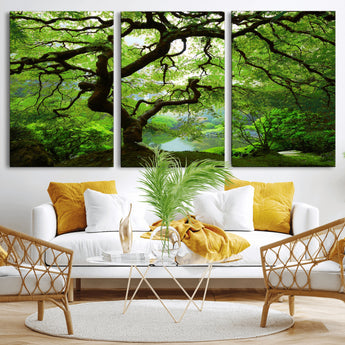 18094-MGV-CV-36X24-Emerald Canopy Wall Art – Panoramic Lush Green Tree Canvas Print, Serene Nature Decor for Office, Living Room or Meditation Space