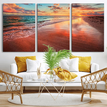 77723-MGV-CV-36X24-Sunset Beach Wall Art – Vibrant Ocean Waves and Golden Horizon Canvas Print, Coastal Seascape Photography Home Decor