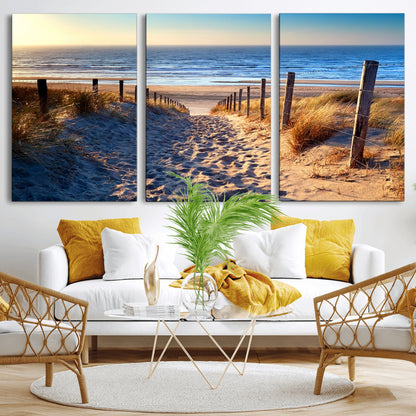 31889-MGV-CV-36X24-Sandy Beach Pathway Wall Art – Coastal Dune Fence and Ocean View Canvas Print, Relaxing Seaside Landscape Decor for Living Room or