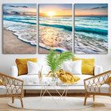 27815-MGV-CV-36X24-Ocean Sunrise Beach Wall Art – Serene Coastal Canvas Print with Waves and Golden Morning Light, Relaxing Seascape Decor for