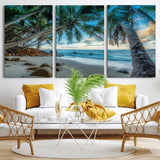 39679-MGV-CV-36X24-Tropical Palm Beach Wall Art – Serene Ocean Canvas Print with Palm Trees and Rocks, Coastal Paradise Decor for Living Room or