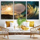 38256-MGV-CV-36X24-Ocean Wave Wall Art – Stunning Sunrise Through Curling Wave Canvas Print, Coastal Surf Photography Seascape Decor for Living Room,