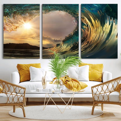 38256-MGV-CV-36X24-Ocean Wave Wall Art – Stunning Sunrise Through Curling Wave Canvas Print, Coastal Surf Photography Seascape Decor for Living Room,