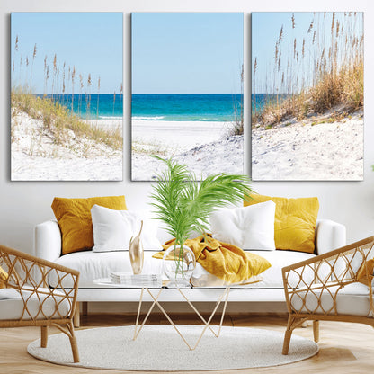 58498-MGV-CV-36X24-White Sandy Beach Wall Art – Panoramic Coastal Canvas Print, Ocean View Decor for Living Room, Bedroom, Office, Relaxing Seaside