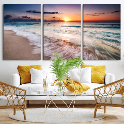 99906-MGV-CV-36X24-Morning Tide Canvas Print – Soft Sunrise Ocean Waves Wall Art, Coastal Serenity Decor for Home & Office