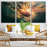 55359-MGV-CV-36X24-Radiant Ocean Wave Wall Art – Panoramic Surf Canvas Print, Vibrant Sunset Beach Decor for Home, Office or Man Cave