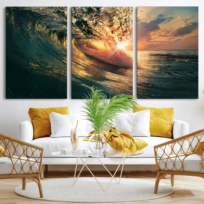 55359-MGV-CV-36X24-Radiant Ocean Wave Wall Art – Panoramic Surf Canvas Print, Vibrant Sunset Beach Decor for Home, Office or Man Cave