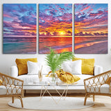 72836-MGV-CV-36X24-Fiery Sunset Beach Wall Art – Panoramic Vibrant Ocean Canvas Print, Dramatic Coastal Decor for Living Room, Bedroom or Office