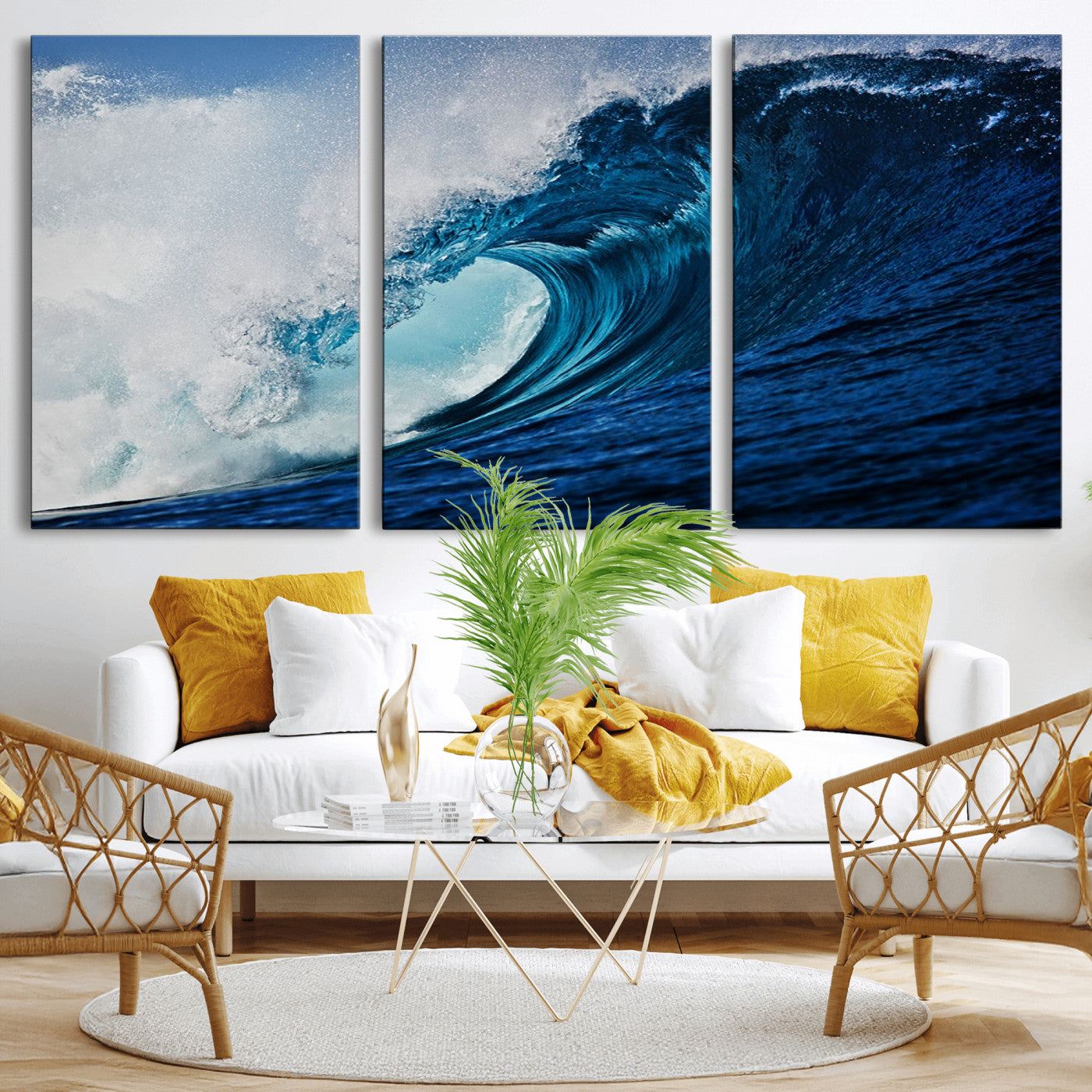 89502-MGV-CV-36X24-Powerful Ocean Wave Wall Art – Panoramic Blue Sea Wave Canvas Print, Coastal Surf Photography Artwork for Living Room, Bedroom, or