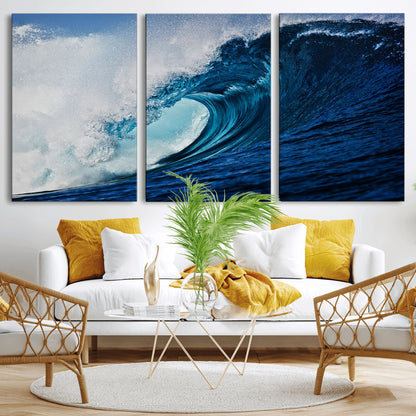89502-MGV-CV-36X24-Powerful Ocean Wave Wall Art – Panoramic Blue Sea Wave Canvas Print, Coastal Surf Photography Artwork for Living Room, Bedroom, or