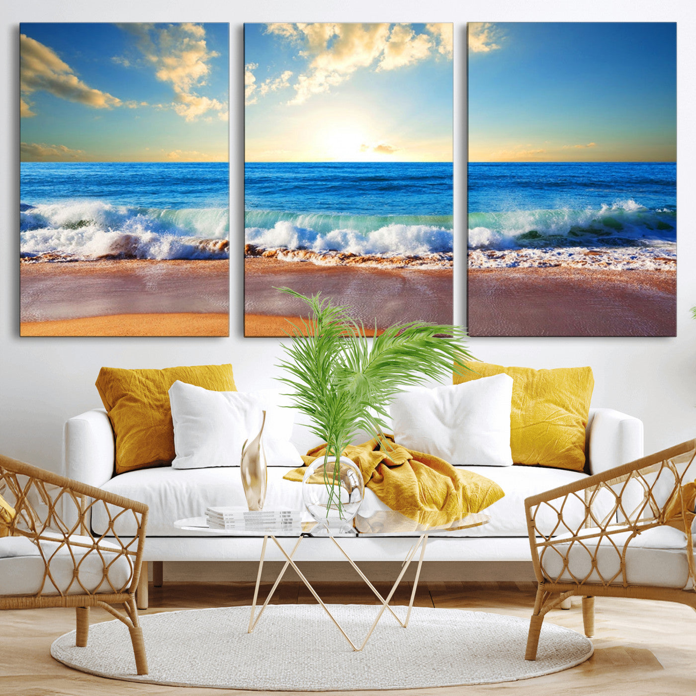 50522-MGV-CV-36X24-Ocean Sunrise Wall Art – Peaceful Beach Waves and Golden Horizon Canvas Print, Coastal Seascape Decor for Home or Office