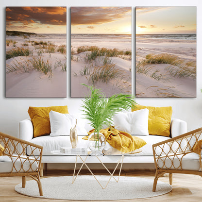 61246-MGV-CV-36X24-Coastal Sand Dunes Wall Art – Serene Beach Sunset Canvas Print with Grasses and Ocean View, Tranquil Seaside Decor for Living Room