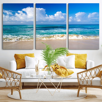 60364-MGV-CV-36X24-Tropical Ocean Wave Wall Art – Serene Blue Sea and White Sand Beach Canvas Print, Coastal Landscape Decor for Living Room, Bedroom