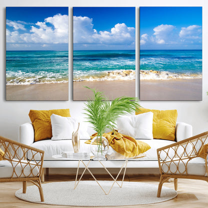 60364-MGV-CV-36X24-Tropical Ocean Wave Wall Art – Serene Blue Sea and White Sand Beach Canvas Print, Coastal Landscape Decor for Living Room, Bedroom