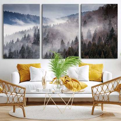 18459-MGV-CV-36X24-Misty Pine Forest Wall Art – Serene Mountain Landscape Canvas Print, Tranquil Nature Artwork for Living Room, Bedroom, Cabin or