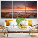 90176-MGV-CV-36X24-Beach Sunset Wall Art – Coastal Sand Dune Canvas Print with Ocean Waves and Dramatic Sky, Seaside Landscape Decor for Living Room