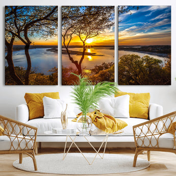 66839-MGV-CV-36X24-Lake Sunset Wall Art – Golden Hour Canvas Print with Trees and Water Reflection, Scenic Landscape Photography for Living Room,