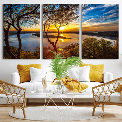 66839-MGV-CV-36X24-Lake Sunset Wall Art – Golden Hour Canvas Print with Trees and Water Reflection, Scenic Landscape Photography for Living Room,