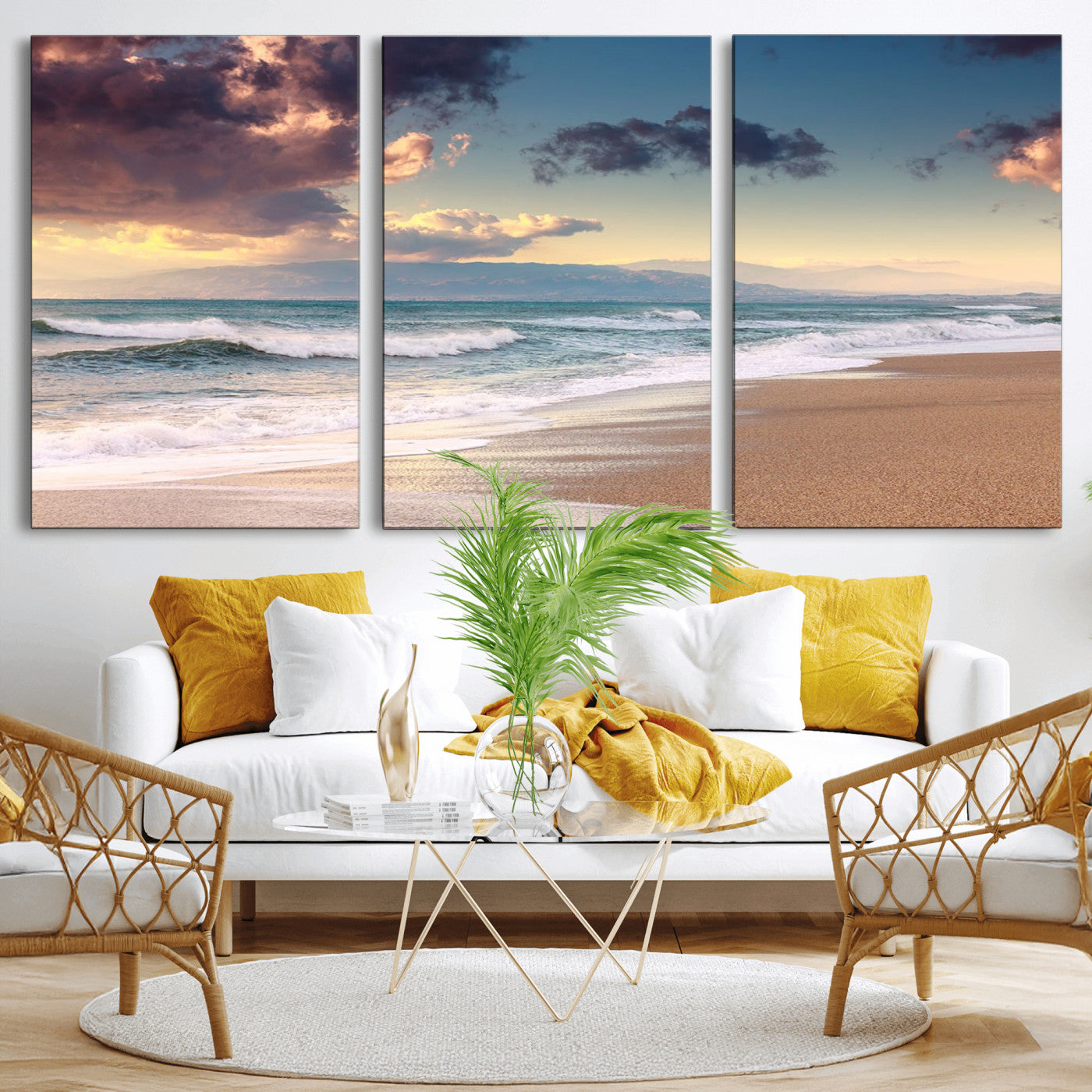 42253-MGV-CV-36X24-Serene Beach Waves Wall Art – Tranquil Ocean Horizon Canvas Print, Coastal Seascape Decor for Living Room or Office Wall