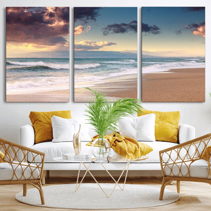 42253-MGV-CV-36X24-Serene Beach Waves Wall Art – Tranquil Ocean Horizon Canvas Print, Coastal Seascape Decor for Living Room or Office Wall
