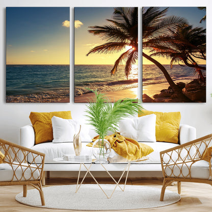 82710-MGV-CV-36X24-Palm Tree Sunset Beach Wall Art – Tropical Ocean Canvas Print, Coastal Paradise Seascape Decor for Living Room or Office Wall
