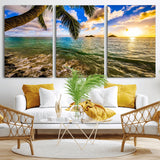 68606-MGV-CV-36X24-Tropical Palm Tree Ocean Wall Art – Sunset Beach Seascape Print, Coastal Paradise Decor for Living Room or Office