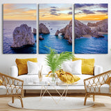 72955-MGV-CV-36X24-Ocean Rock Formation Wall Art – Sunset Coastal Seascape Print, Beach Landscape Decor for Living Room or Office