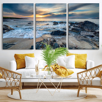 17902-MGV-CV-36X24-Rocky Shore Ocean Sunset Wall Art – Coastal Seascape Canvas Print, Nature Beach Decor for Living Room or Office