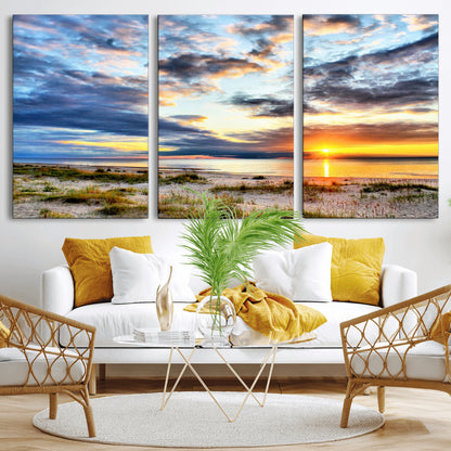 39645-MGV-CV-36X24-Golden Beach Sunset Wall Art – Serene Ocean Horizon Canvas Print, Coastal Nature Landscape Decor for Living Room, Bedroom or