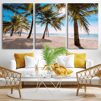 98175-MGV-CV-36X24-Tropical Palm Beach Wall Art – Relaxing Ocean Shore Canvas Print with Palm Trees, Coastal Summer Decor for Living Room, Bedroom or