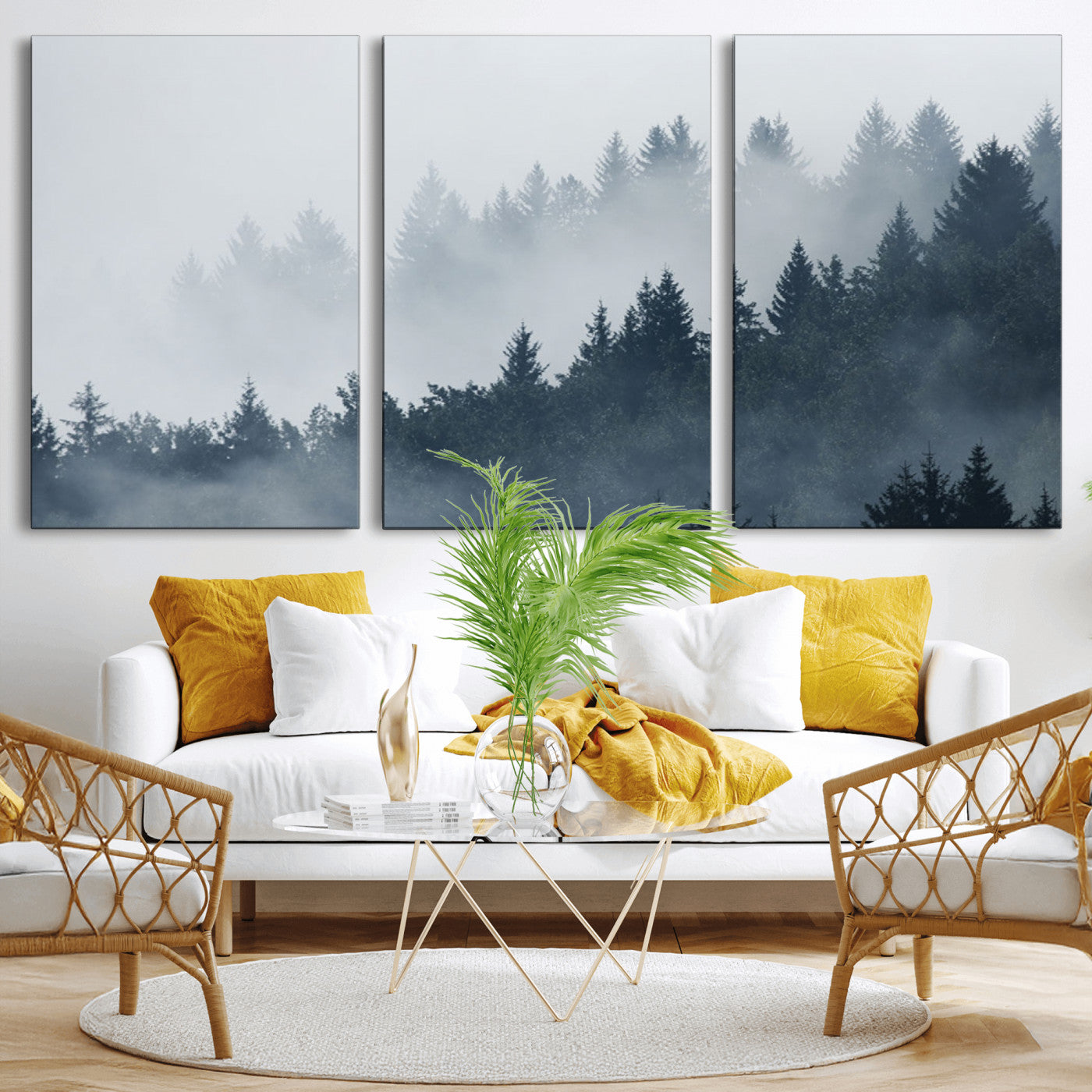23671-MGV-CV-36X24-Misty Forest Wall Art – Serene Foggy Pine Trees Landscape Canvas Print, Tranquil Nature Decor for Living Room, Bedroom or Office