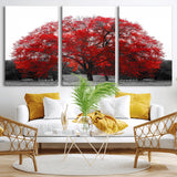 80021-MGV-CV-36X24-Red Tree Wall Art – Striking Black and White Landscape Canvas Print with Vibrant Red Leaves, Modern Nature Decor for Living Room