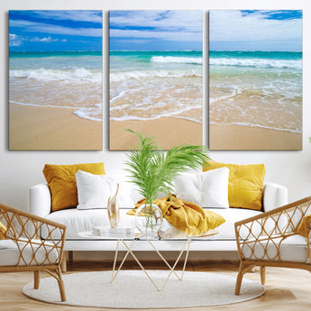 20660-MGV-CV-36X24-Ocean Wave Beach Wall Art – Serene Blue Sea and Sandy Shore Canvas Print, Coastal Landscape Photography Decor for Living Room or