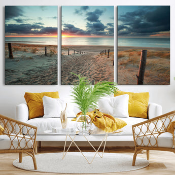 25788-MGV-CV-36X24-Sunset Beach Path Wall Art – Scenic Coastal Dunes and Ocean Canvas Print, Tranquil Seaside Landscape Decor for Living Room or
