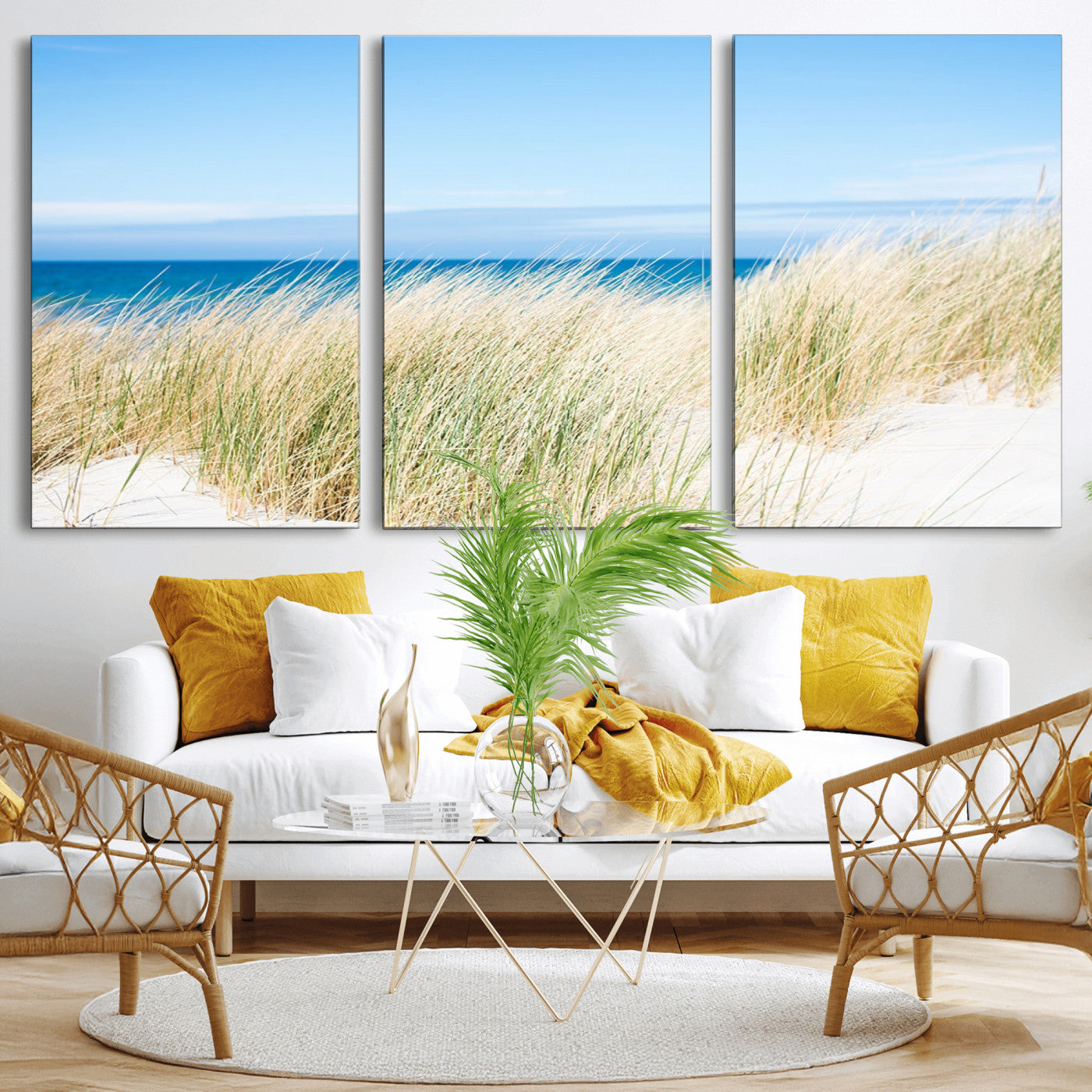 96913-MGV-CV-36X24-Coastal Dunes Wall Art – Serene Beach Grass and Blue Ocean Canvas Print, Relaxing Seaside Nature Decor for Living Room, Bedroom or