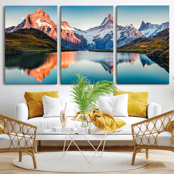 88453-MGV-CV-36X24-Mountain Lake Wall Art – Snow-Capped Peaks Reflected in Alpine Water Canvas Print, Nature Landscape Wall Decor for Living Room or