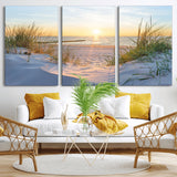 48907-MGV-CV-36X24-Beach Sunset Wall Art – Coastal Sand Dunes and Ocean View Canvas Print, Serene Seaside Landscape Painting for Living Room, Bedroom