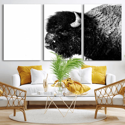68780-MGV-CV-36X24-Bison Close-Up Wall Art – Black and White Buffalo Canvas Print, Rustic Wildlife Photography Decor for Living Room, Office, or