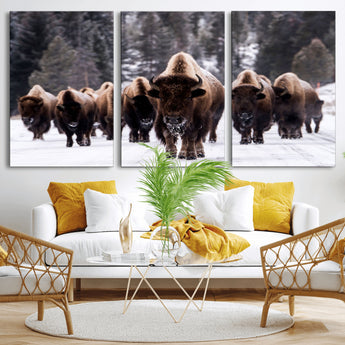 66871-MGV-CV-36X24-Bison Herd Wall Art – Wildlife Buffalo Canvas Print, Rustic Western Nature Photography Decor for Living Room, Office, Cabin, or