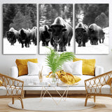 62434-MGV-CV-36X24-Bison Herd Wall Art – Majestic Black and White Buffalo Canvas Print, Wildlife Nature Photography Decor for Living Room, Office or