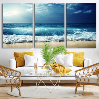 84116-MGV-CV-36X24-Ocean Wave Wall Art – Blue Sea and Beach Canvas Print, Coastal Seascape Photography Artwork for Living Room, Bedroom, or Office