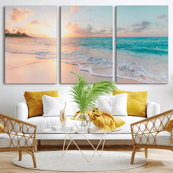 89767-MGV-CV-36X24-Ocean Sunset Wall Art – Serene Beach Canvas Print with Pastel Sky and Waves, Coastal Seascape Artwork for Bedroom, Living Room, or