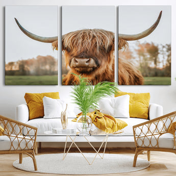64824-MGV-CV-36X24-Highland Cow Wall Art – Rustic Scottish Bull Canvas Print, Farmhouse Animal Decor for Living Room, Bedroom, Office or Cabin