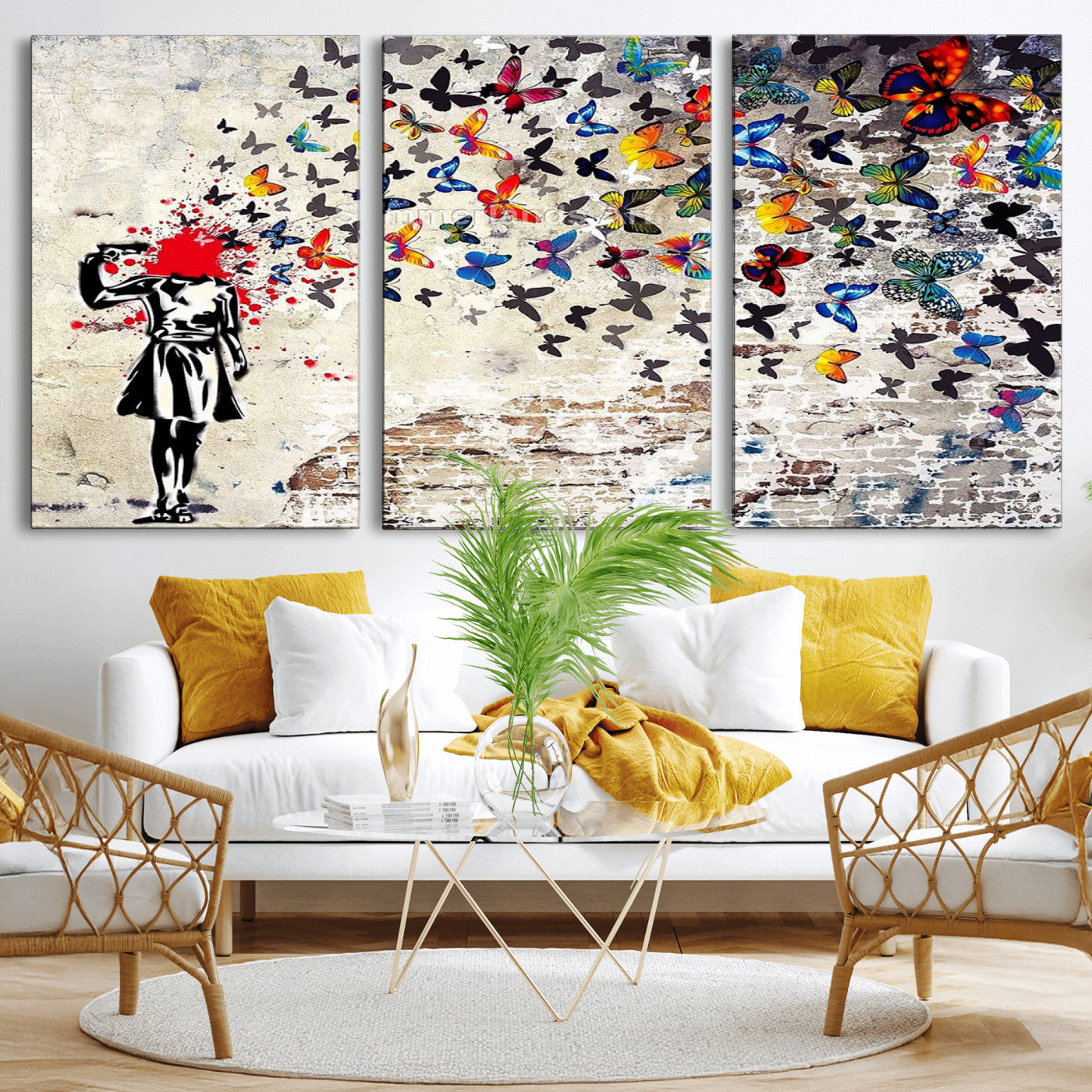 88654-MGV-CV-36X24-Butterfly Explosion Graffiti Wall Art – Street Art Canvas Print, Colorful Butterfly Spray Mural, Modern Abstract Urban Wall Decor