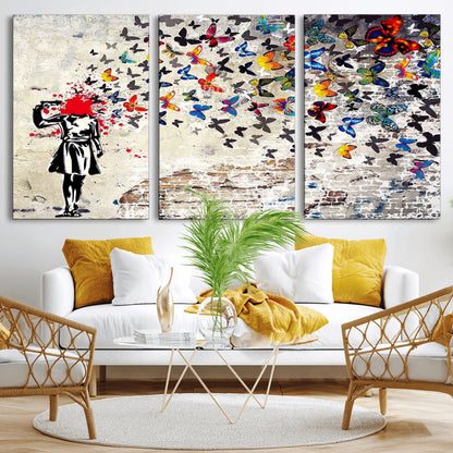 88654-MGV-CV-36X24-Butterfly Explosion Graffiti Wall Art – Street Art Canvas Print, Colorful Butterfly Spray Mural, Modern Abstract Urban Wall Decor