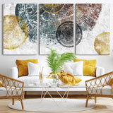 70653-MGV-CV-36X24-Abstract Tree Ring Wall Art – Modern Rustic Wood Slice Canvas Print with Gold Accents, Contemporary Nature Decor for Living Room,