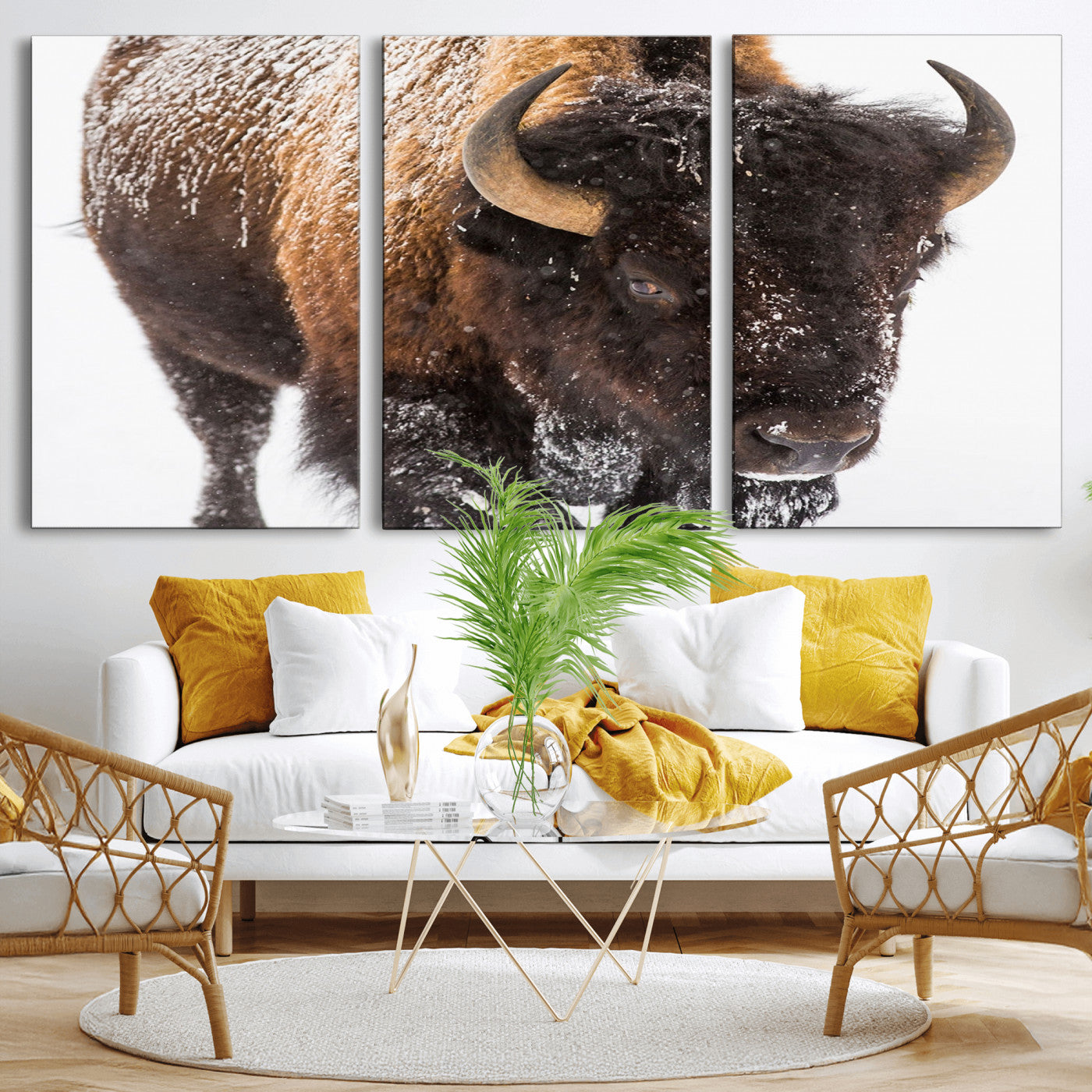 65605-MGV-CV-36X24-Snow Bison Wall Art – Close Up Buffalo Canvas Print, Rustic Western Wildlife Photography, Farmhouse Cabin Lodge Decor for Living