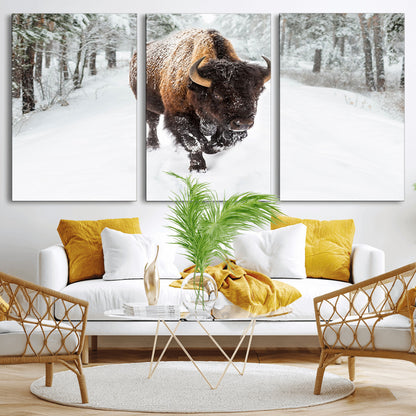 10109-MGV-CV-36X24-Majestic Bison Winter Wall Art – Snowy Forest Buffalo Canvas Print, Rustic Wildlife Photography Decor for Cabin, Lodge, Living